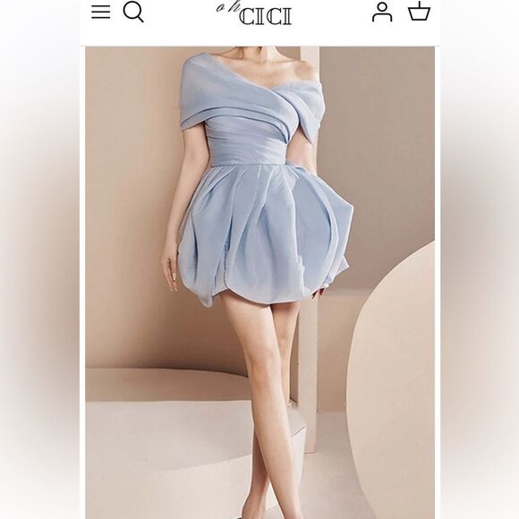 Oh Cici One Shoulder Ruched Mini Dress Light Blue Sz XS-S NWT - Picture 3 of 16